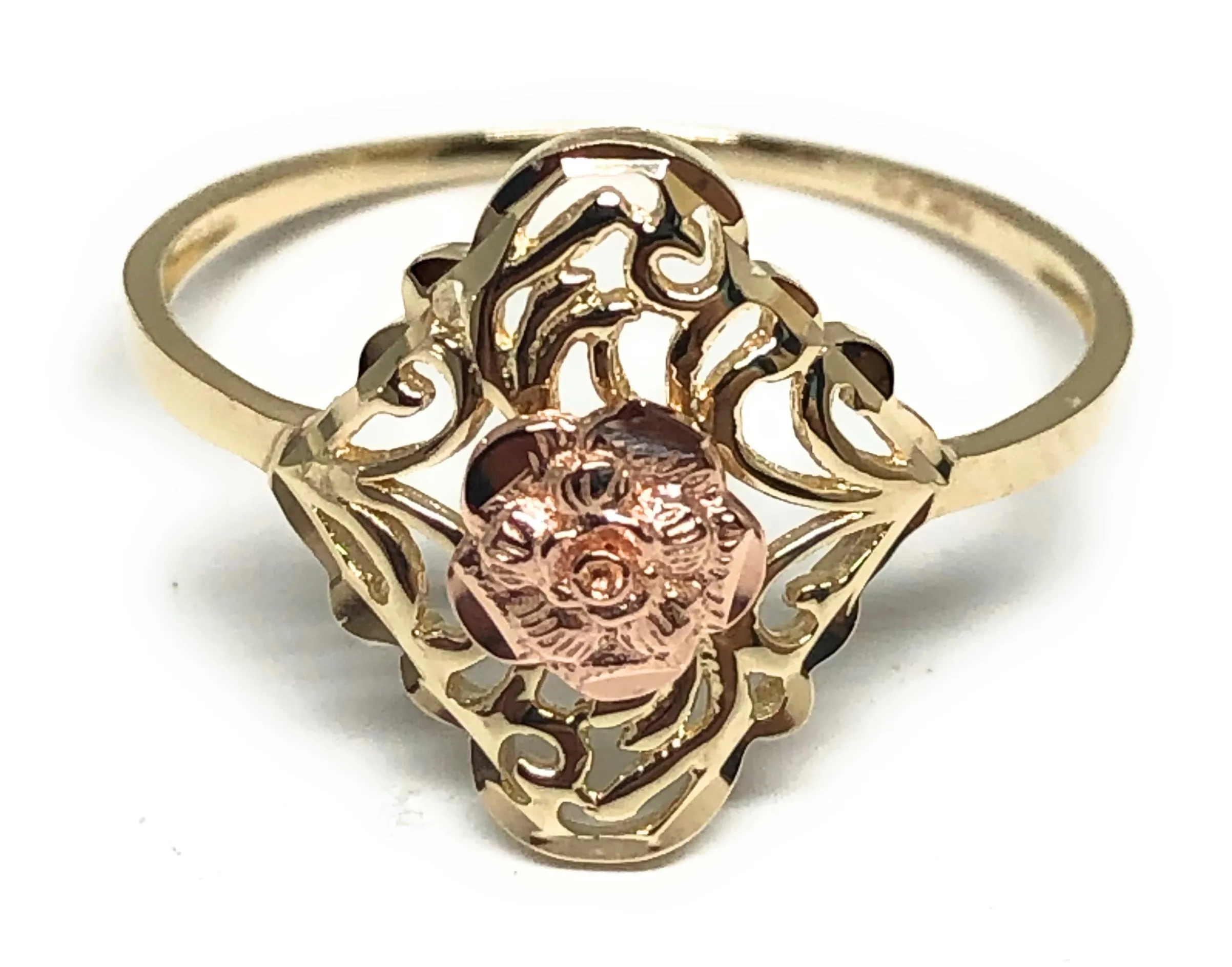 10k Solid Gold Yellow & Rose Gold Flower Ring (FC 43)