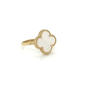 14K Gold Mother Pearl Clover Ring