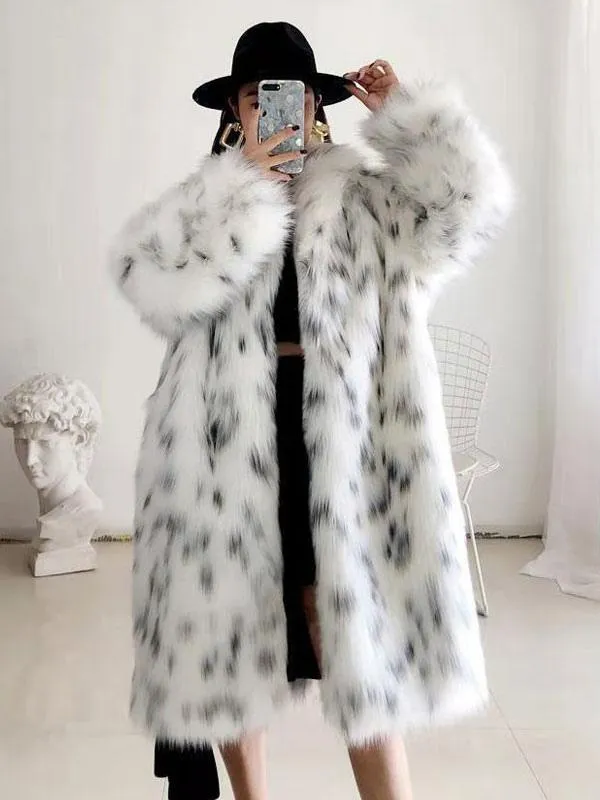 2024 Two Tone Faux Fur Coat Long Winter Eco-friendly Women