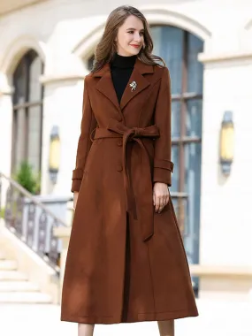 2024 Women's Belted Button Winter Coat - A-Line Full Length Coat