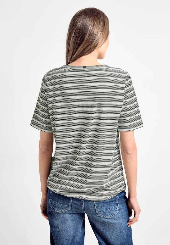 321138 Fine Stripe T-Shirt with Wording Print in Khaki by Cecil