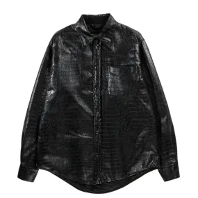 4SDesigns Black Quilted Shirt Jacket in Croc Leatherette Jersey