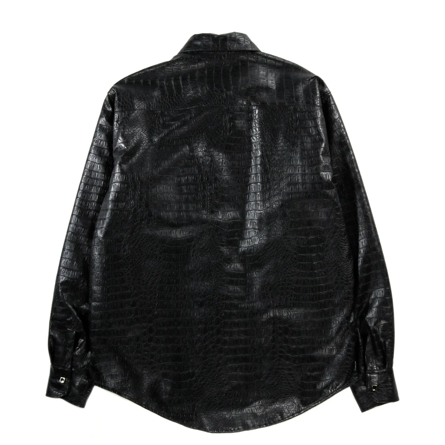 4SDesigns Black Quilted Shirt Jacket in Croc Leatherette Jersey