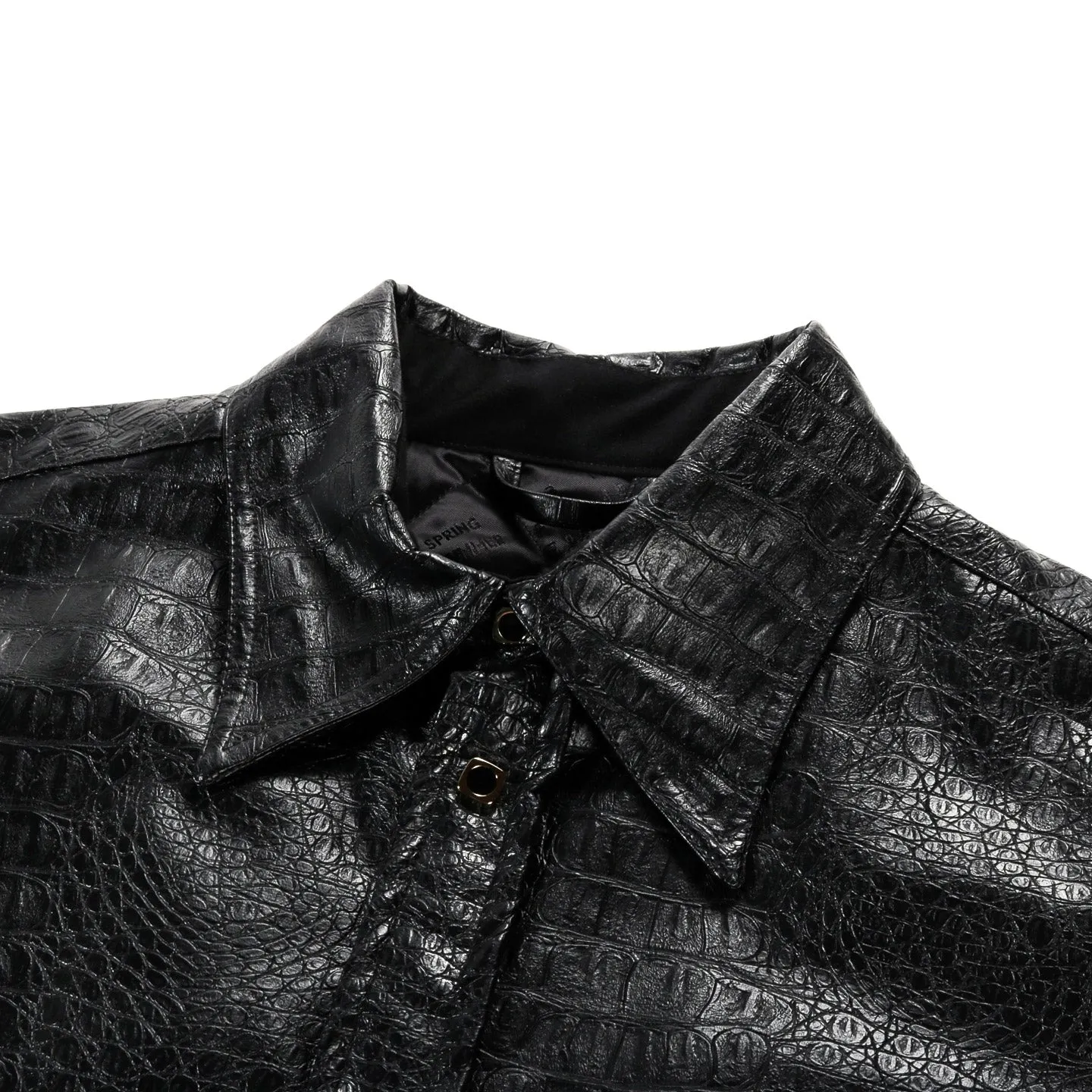 4SDesigns Black Quilted Shirt Jacket in Croc Leatherette Jersey