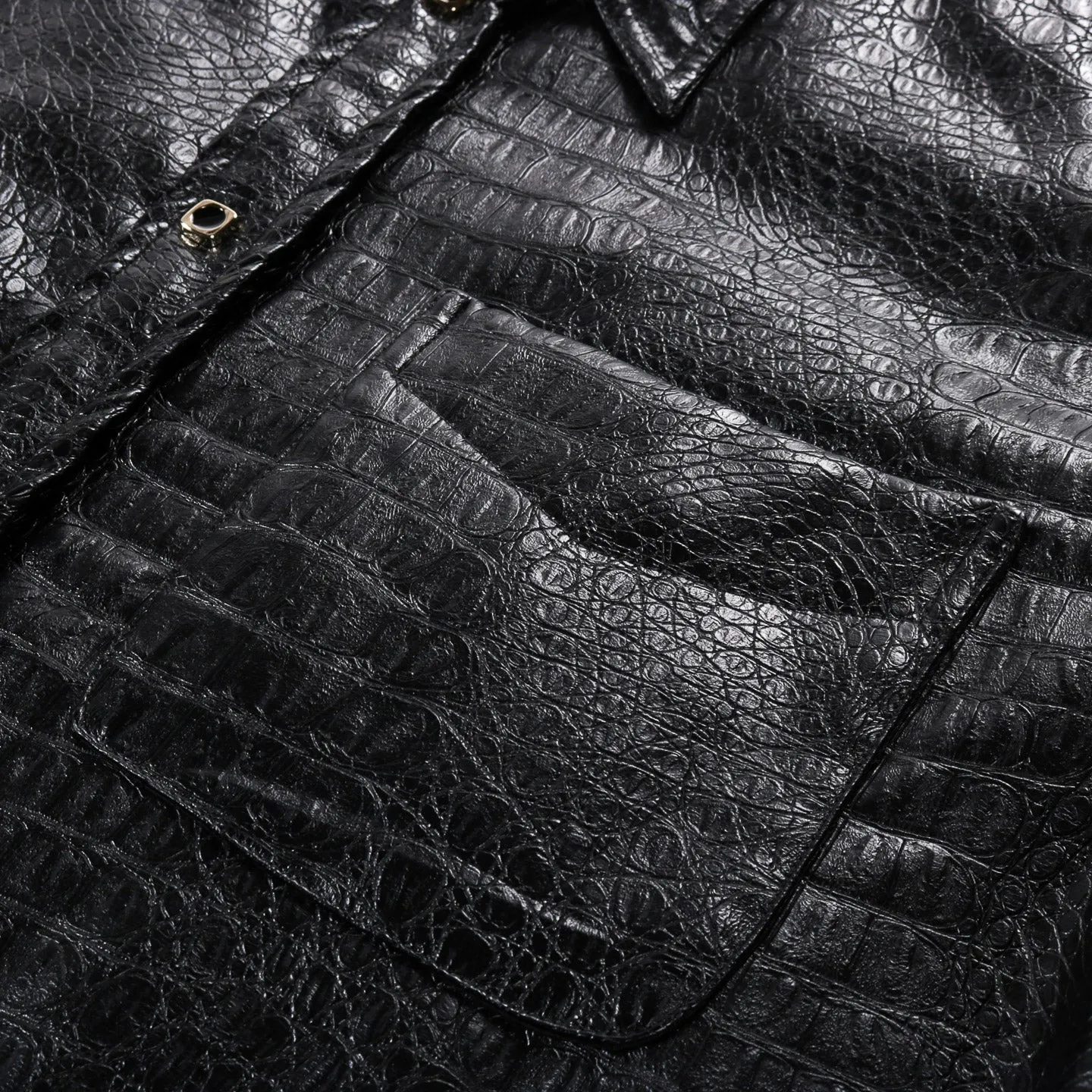 4SDesigns Black Quilted Shirt Jacket in Croc Leatherette Jersey