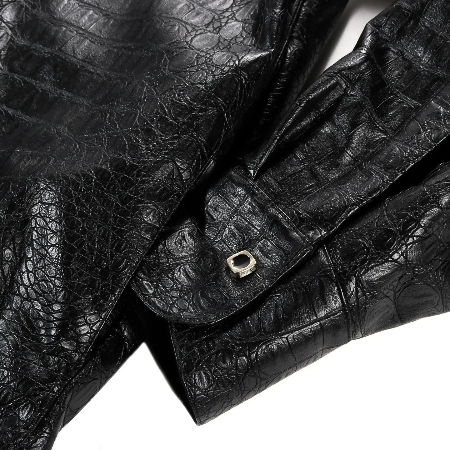 4SDesigns Black Quilted Shirt Jacket in Croc Leatherette Jersey