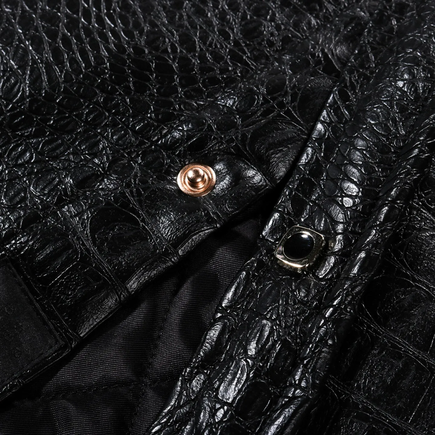 4SDesigns Black Quilted Shirt Jacket in Croc Leatherette Jersey