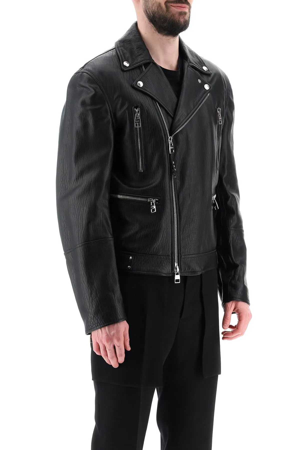 Alexander McQueen Black Leather Biker Jacket With Model Number 626381 Q5LDS