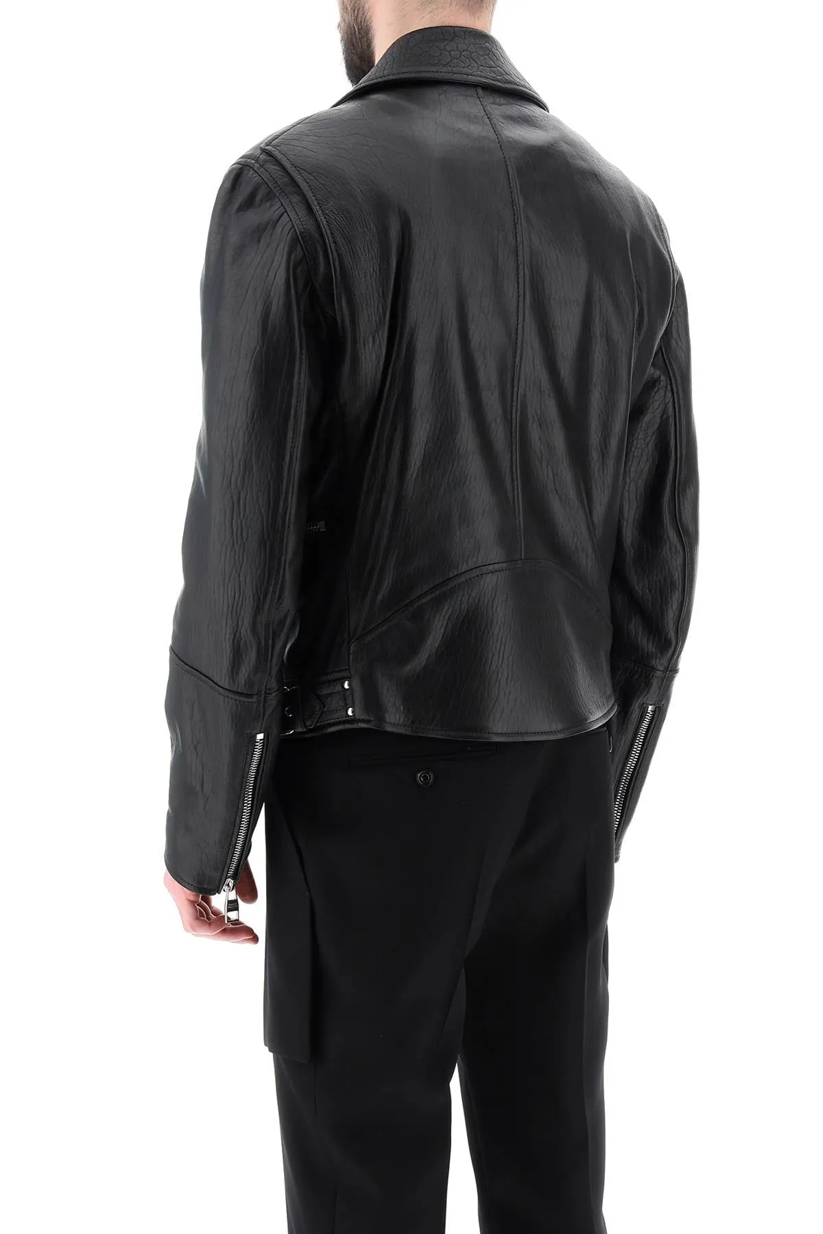 Alexander McQueen Black Leather Biker Jacket With Model Number 626381 Q5LDS