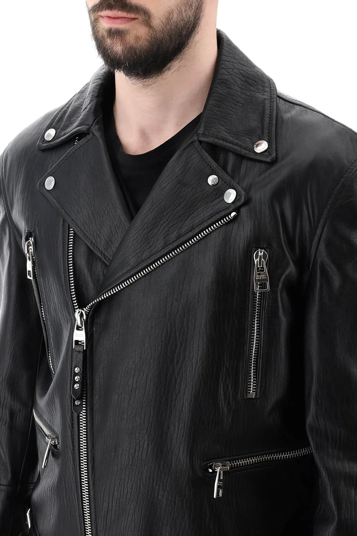 Alexander McQueen Black Leather Biker Jacket With Model Number 626381 Q5LDS