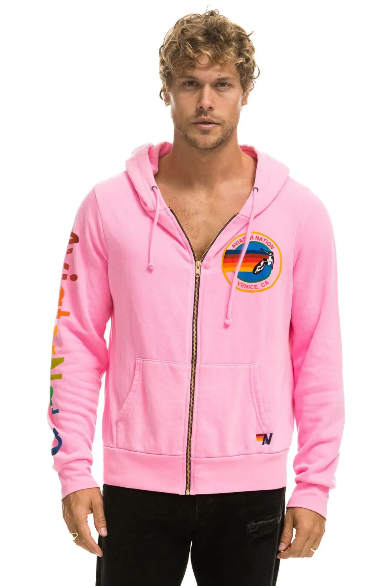 Aviator Nation Neon Pink Zip Logo Unisex Hoodie