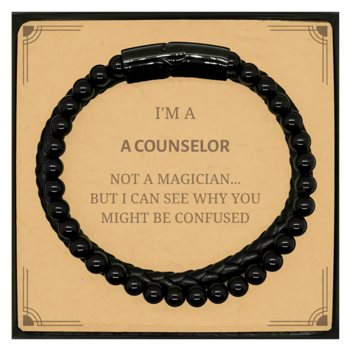 Badass Counselor Gifts, I'm Counselor not a magician, Sarcastic Stone Leather Bracelets for Counselor Birthday Christmas for  Me