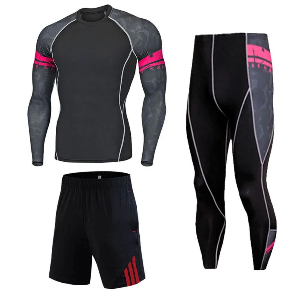 Battle Maniac 3 Long Sleeve No Gi BJJ Compression Rash Guard, Leggings & Shorts Set for Jiu Jitsu, MMA, Grappling, and Wrestling