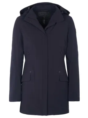 Belstaff McLaren collaboration dark blue coat.