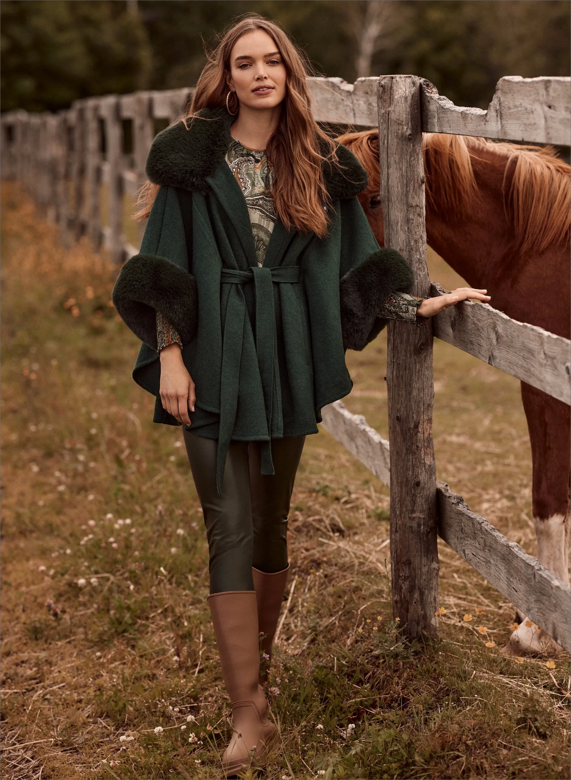 Faux Fur Poncho with Belt