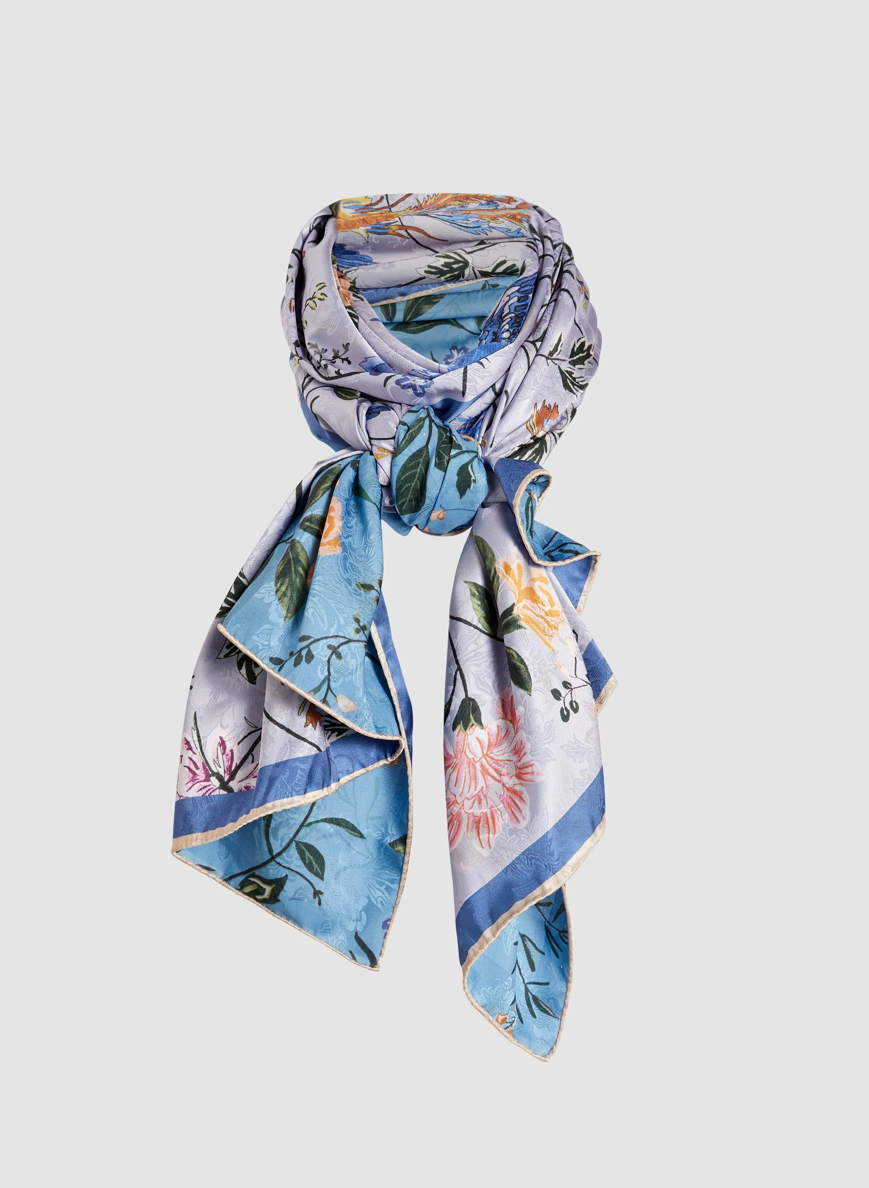 Bird and Flower Patterned Long Scarf