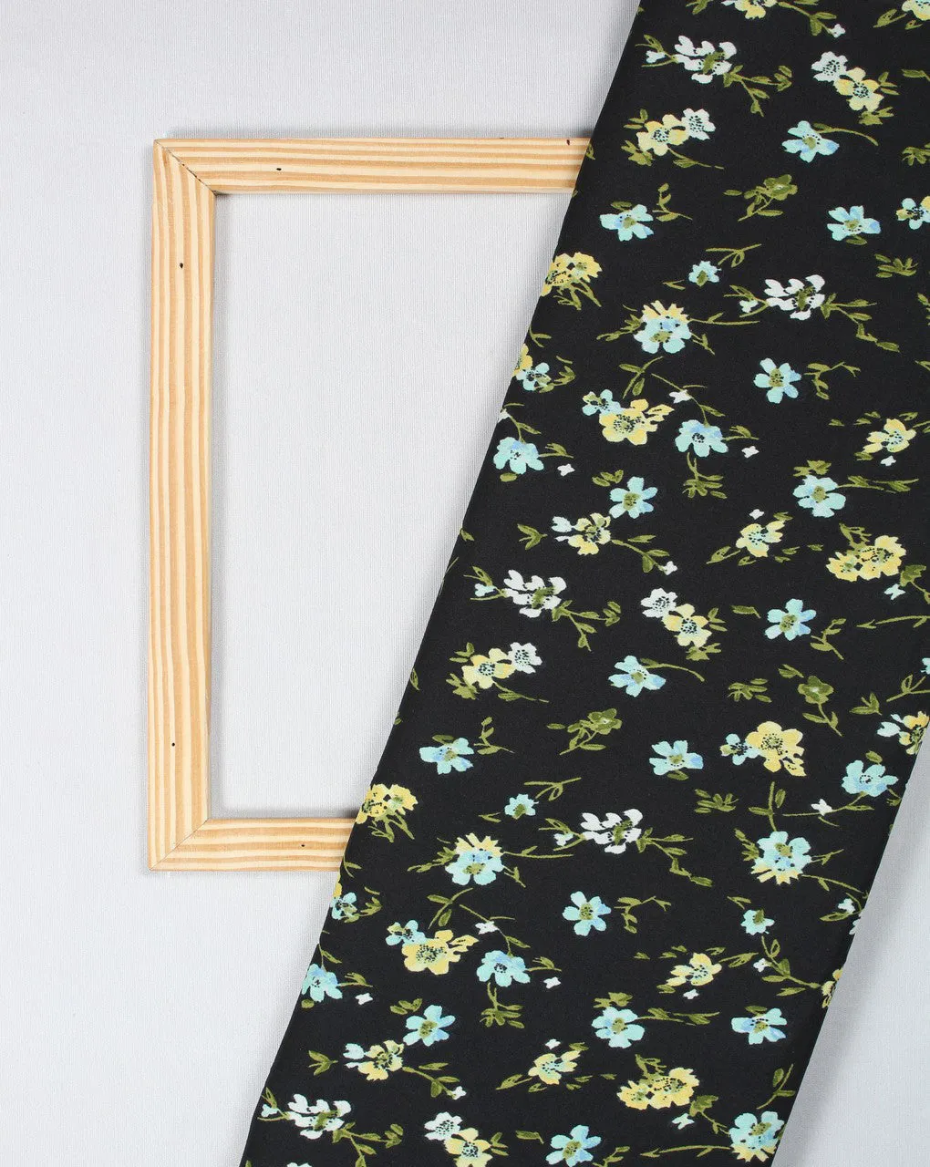 Polyester Crepe Fabric with Black and Multicolor Floral Print