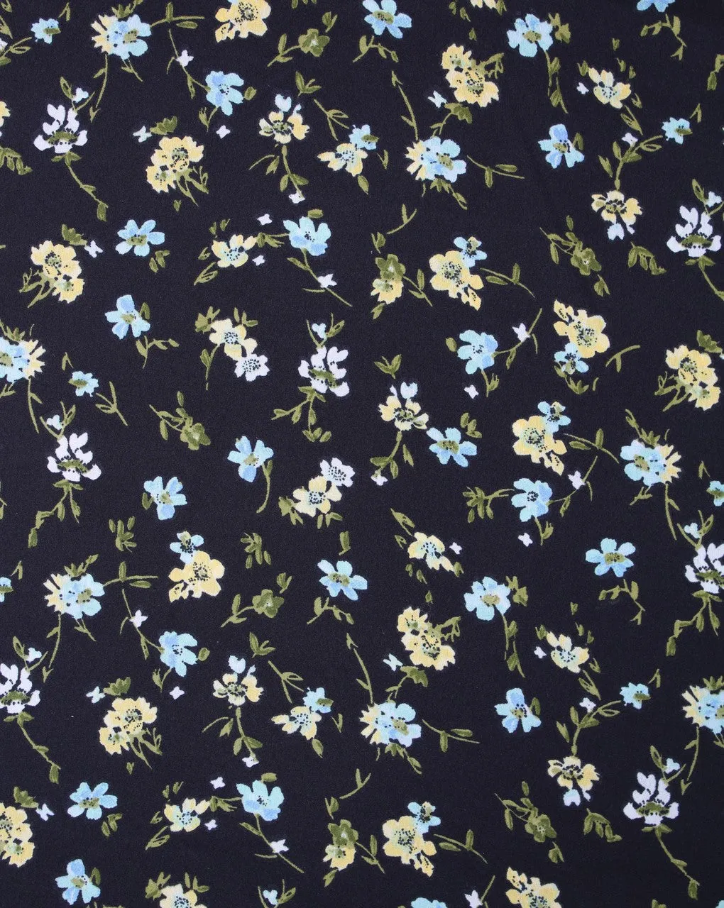 Polyester Crepe Fabric with Black and Multicolor Floral Print