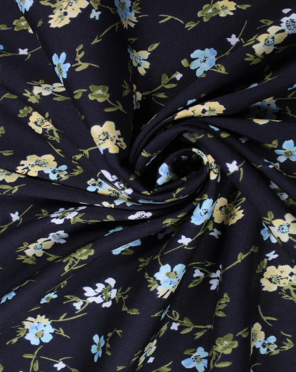 Polyester Crepe Fabric with Black and Multicolor Floral Print