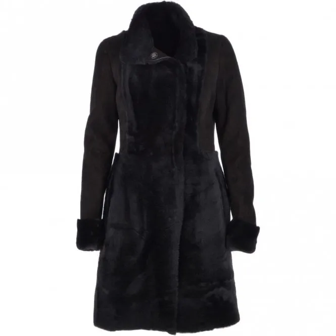 Black Women's Suede Sheepskin Coat Lucasta