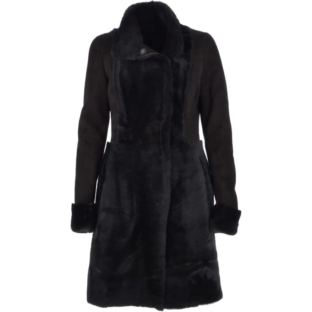 Black Women's Suede Sheepskin Coat Lucasta