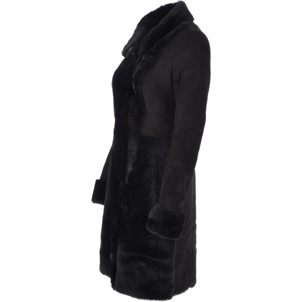 Black Women's Suede Sheepskin Coat Lucasta