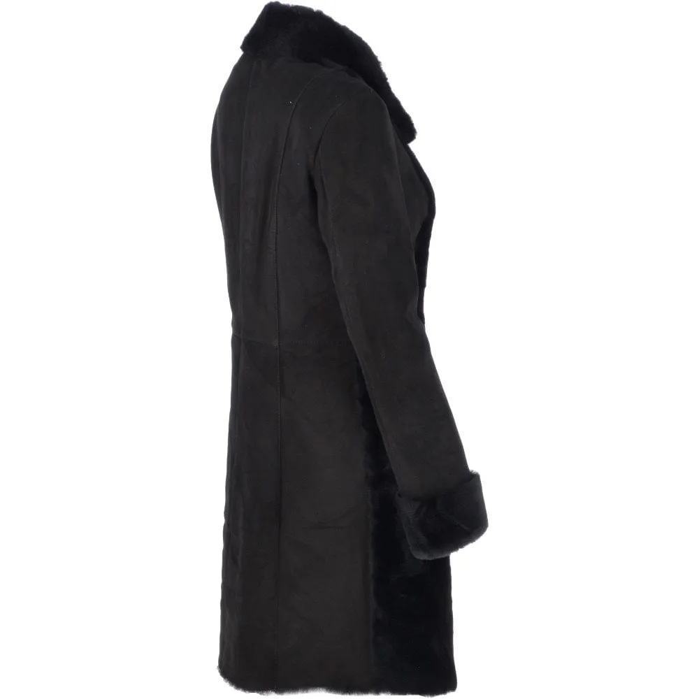 Black Women's Suede Sheepskin Coat Lucasta