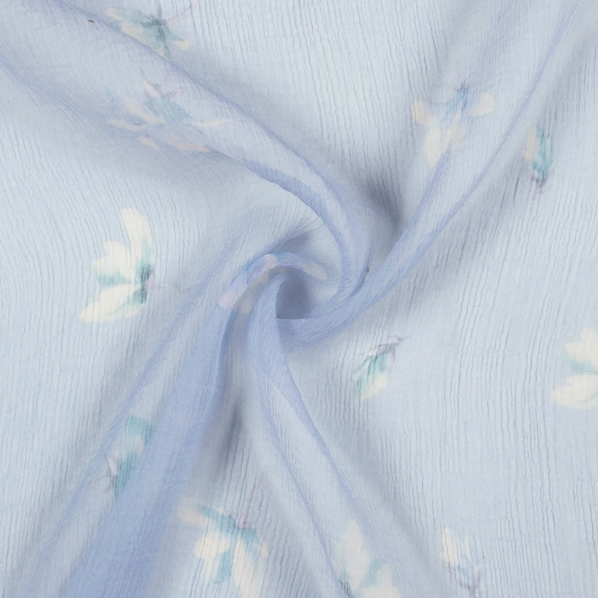 Blue White Floral Pattern Digital Print Chiffon Fabric - Jordy Bemberg