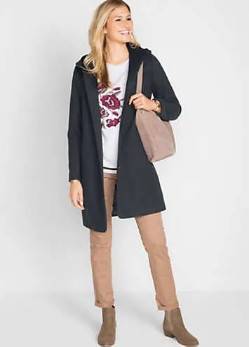 bonprix Hooded Coat in Faux Wool with Kaleidoscope Pattern