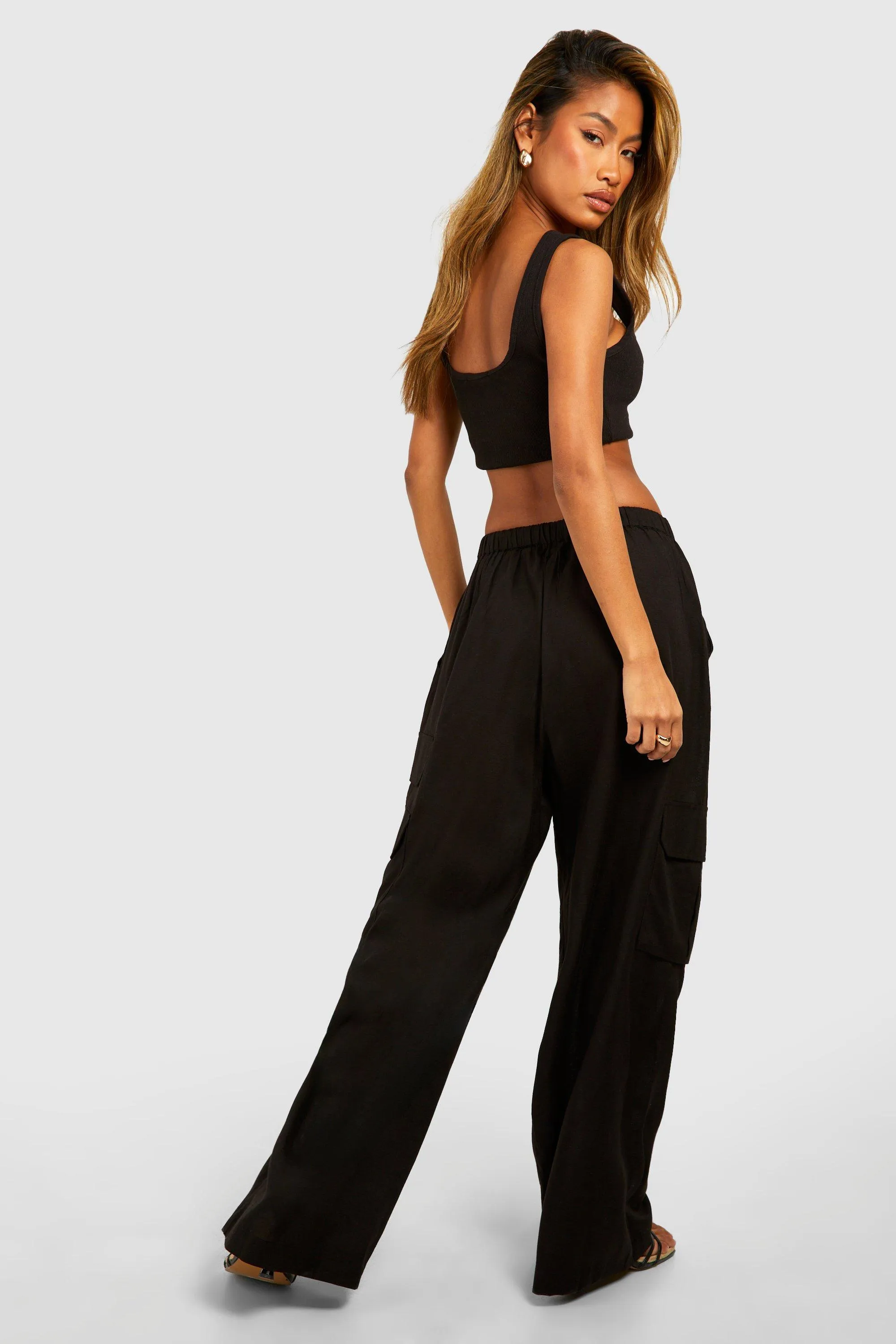 boohoo Linen Pocket Trousers