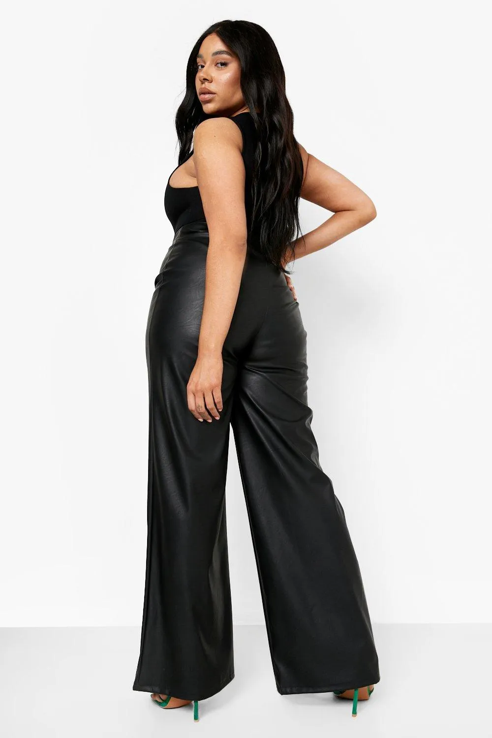 boohoo Plus Pu Wide Leg Trousers