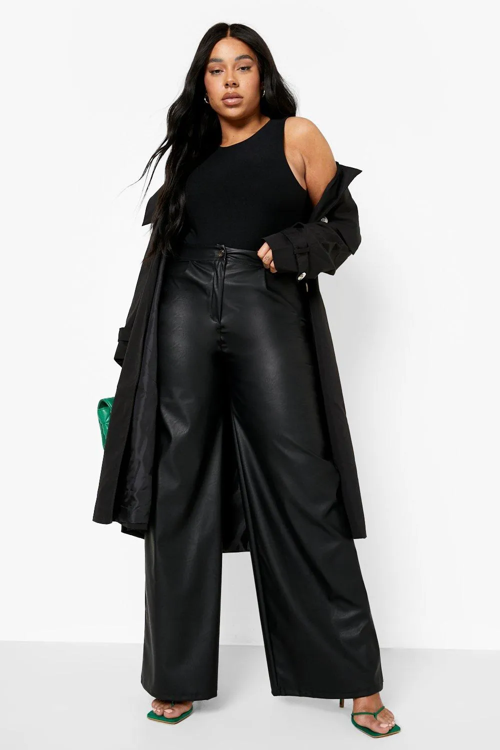 boohoo Plus Pu Wide Leg Trousers