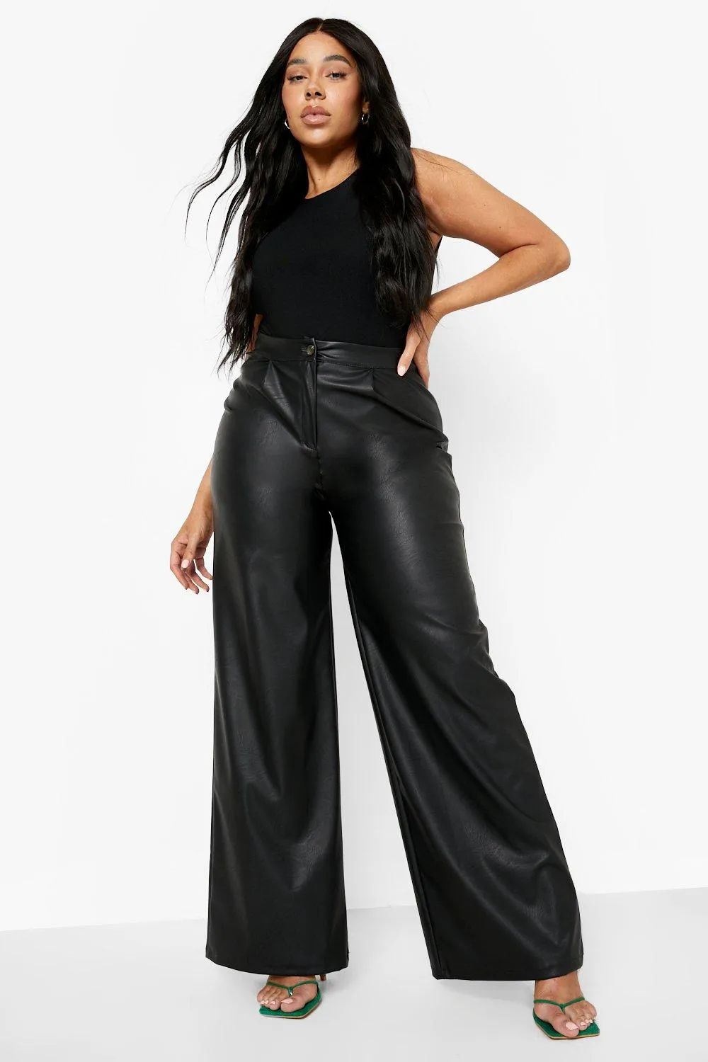 boohoo Plus Pu Wide Leg Trousers