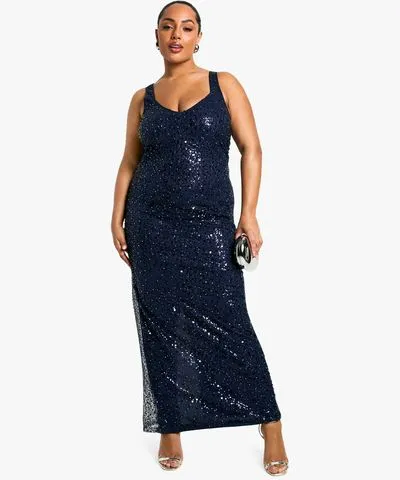 Beaded Sequin Plunge Maxi Dress for Plus Size Women by boohoo