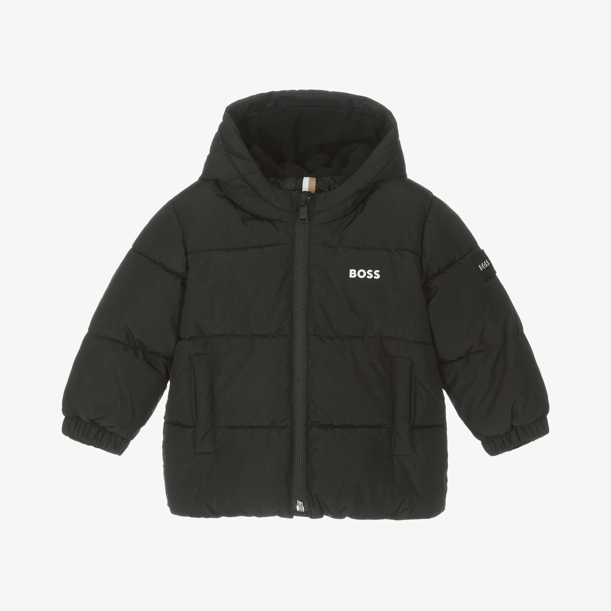 Boys' Black Puffer Jacket with Hood.