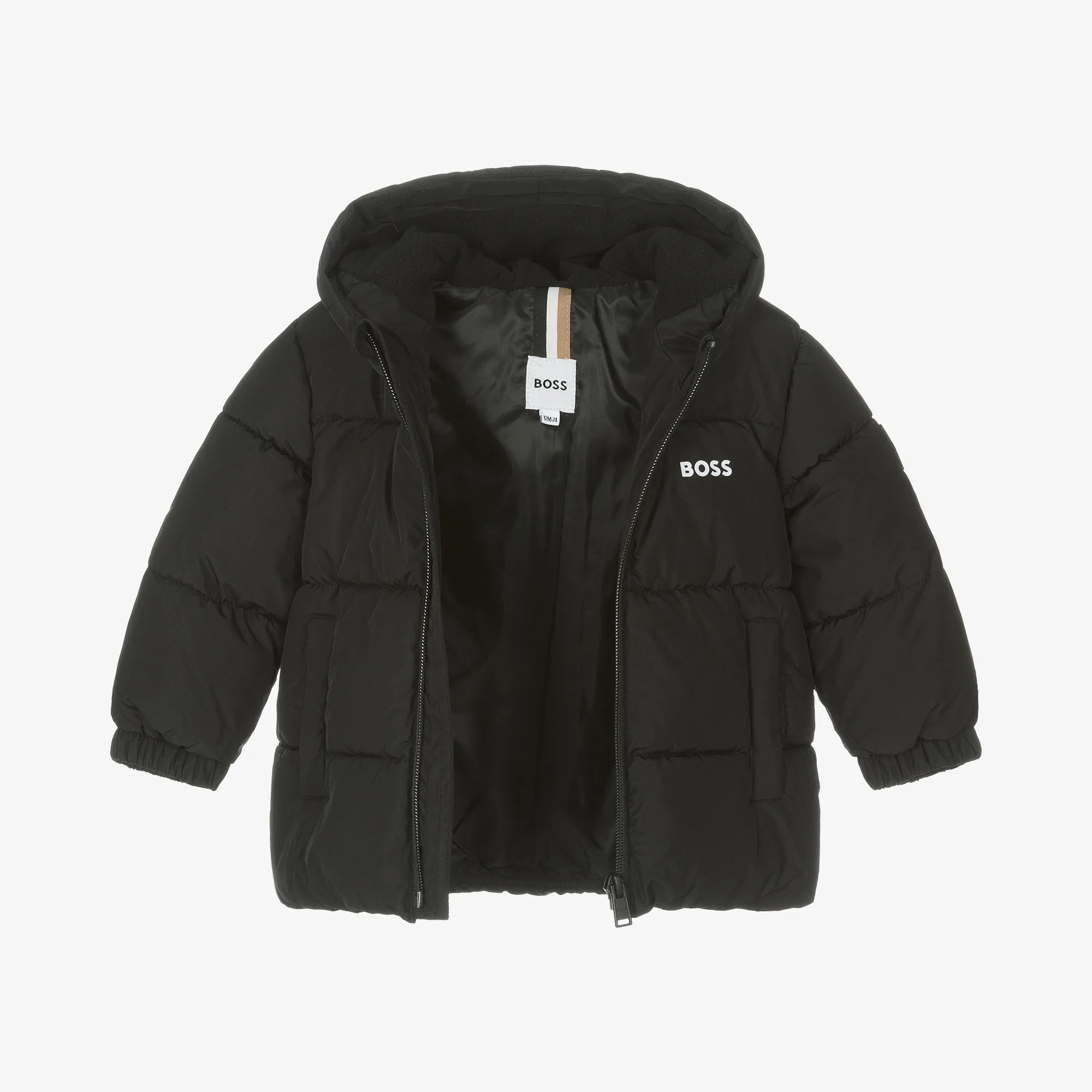 Boys' Black Puffer Jacket with Hood.