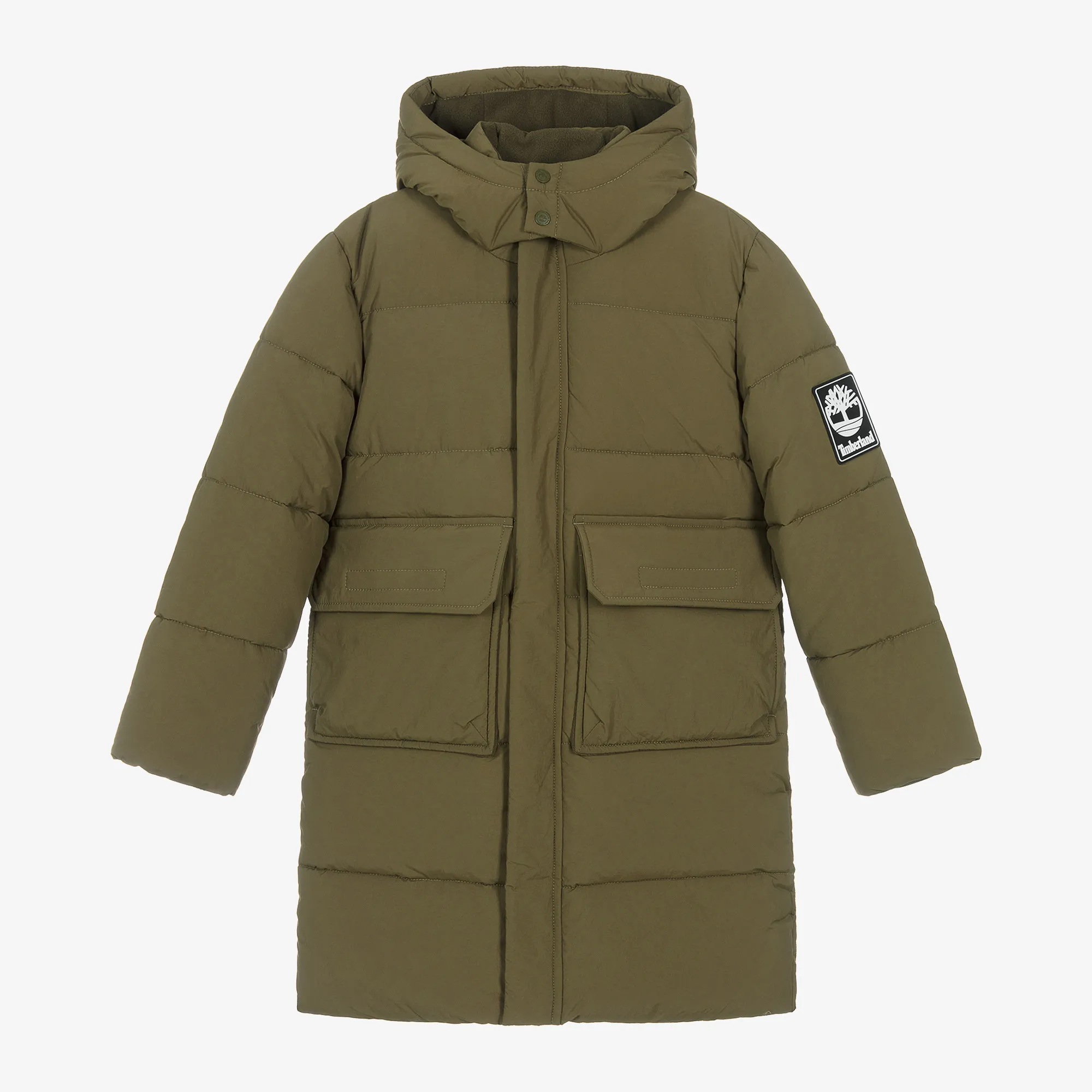 Boys Khaki Green Hooded Puffer Jacket