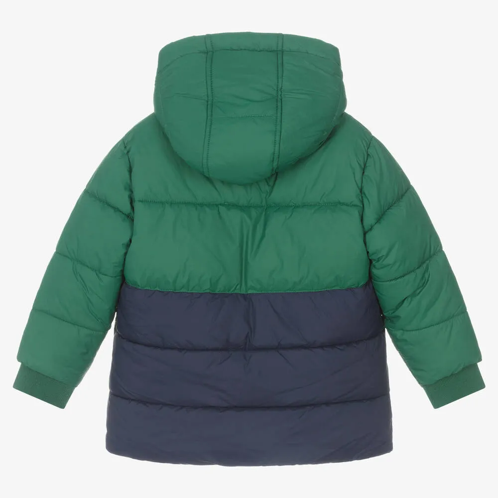 Boys Puffer Coat Green Blue - Shop Now.