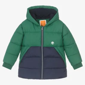 Boys Puffer Coat Green Blue - Shop Now.