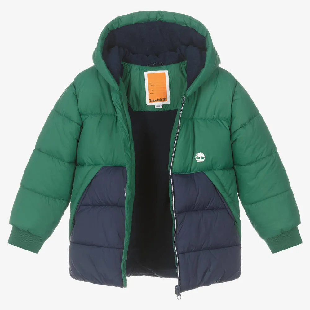 Boys Puffer Coat Green Blue - Shop Now.