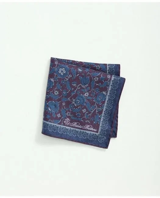 Brooks Brothers Men's Navy/Purple Silk Paisley Floral Pocket Square Tie