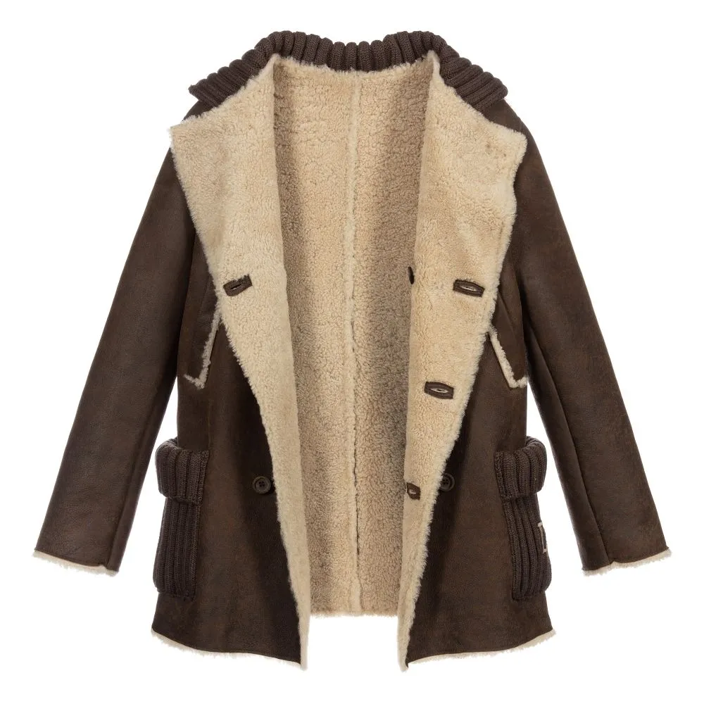 Brown Shearling Coat for Teens.