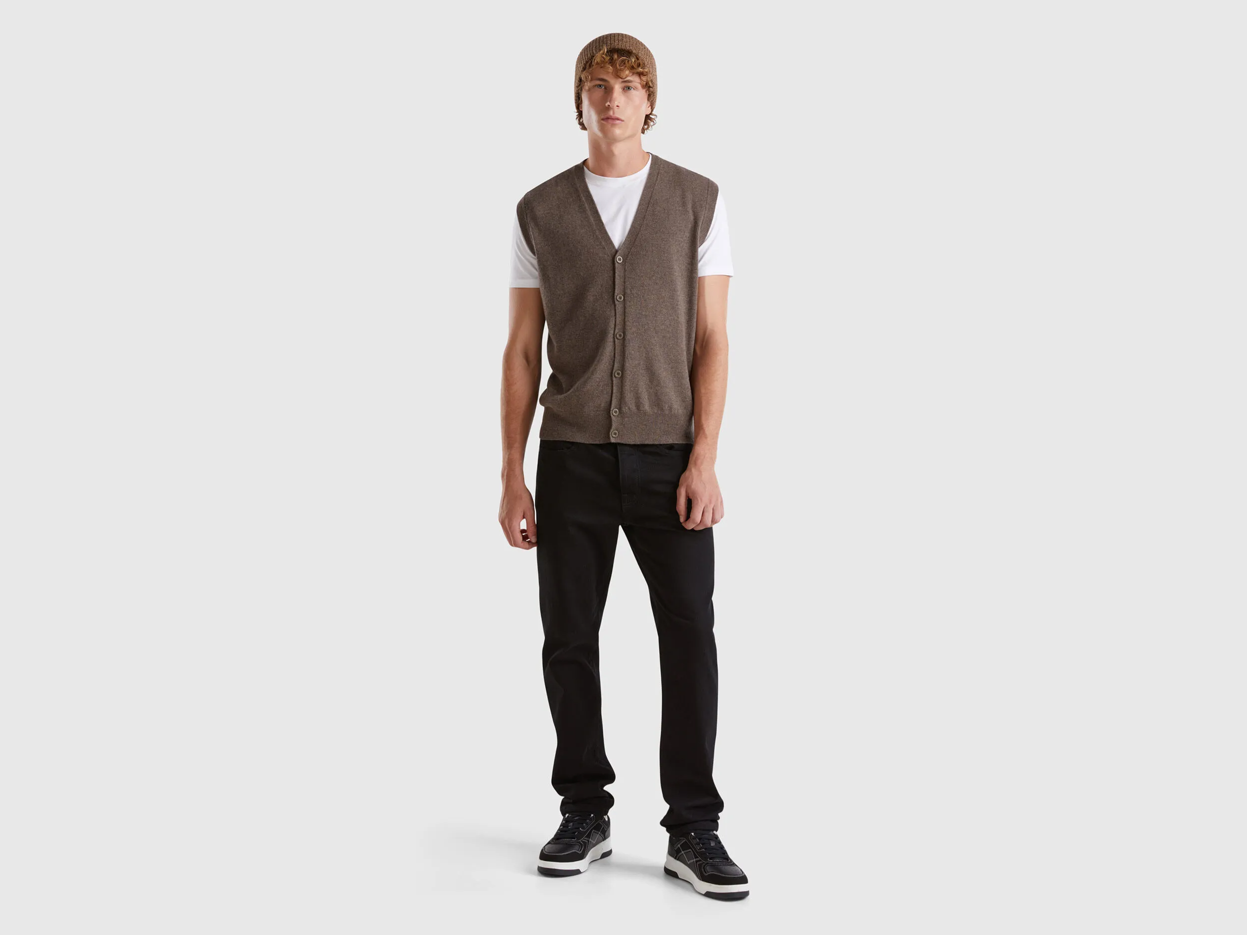 Dark Brown Merino Wool Vest - Benetton