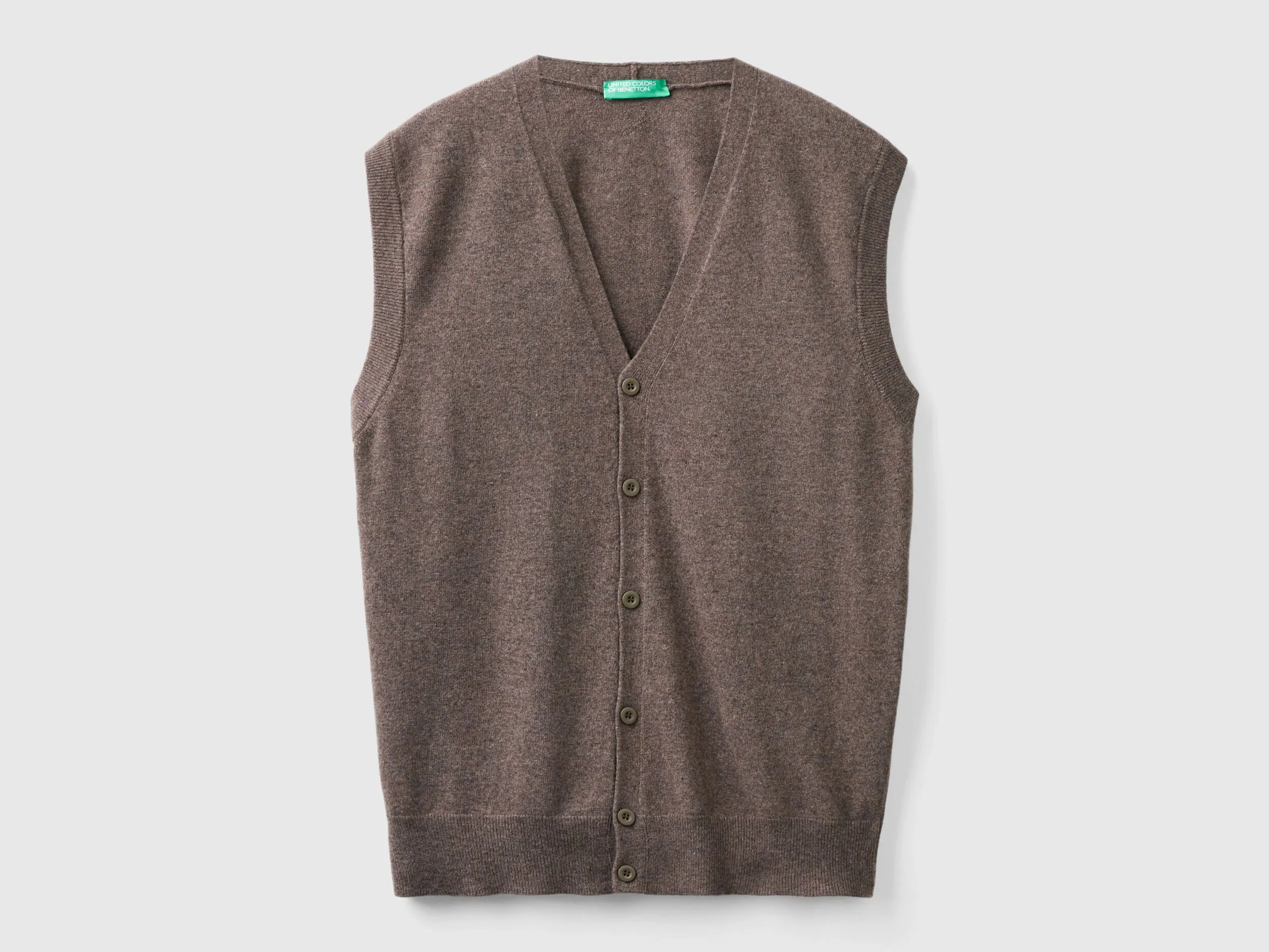 Dark Brown Merino Wool Vest - Benetton