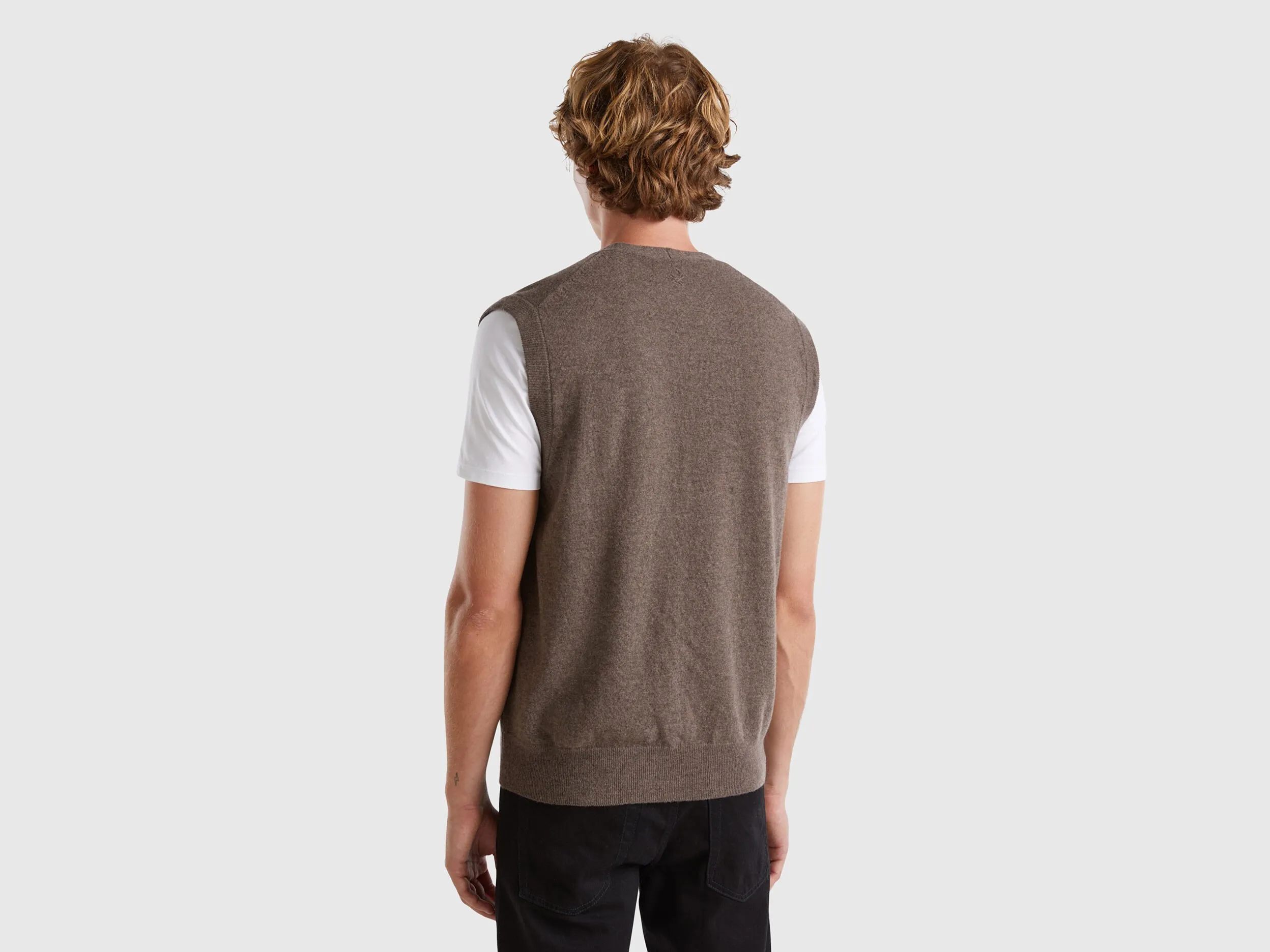 Dark Brown Merino Wool Vest - Benetton