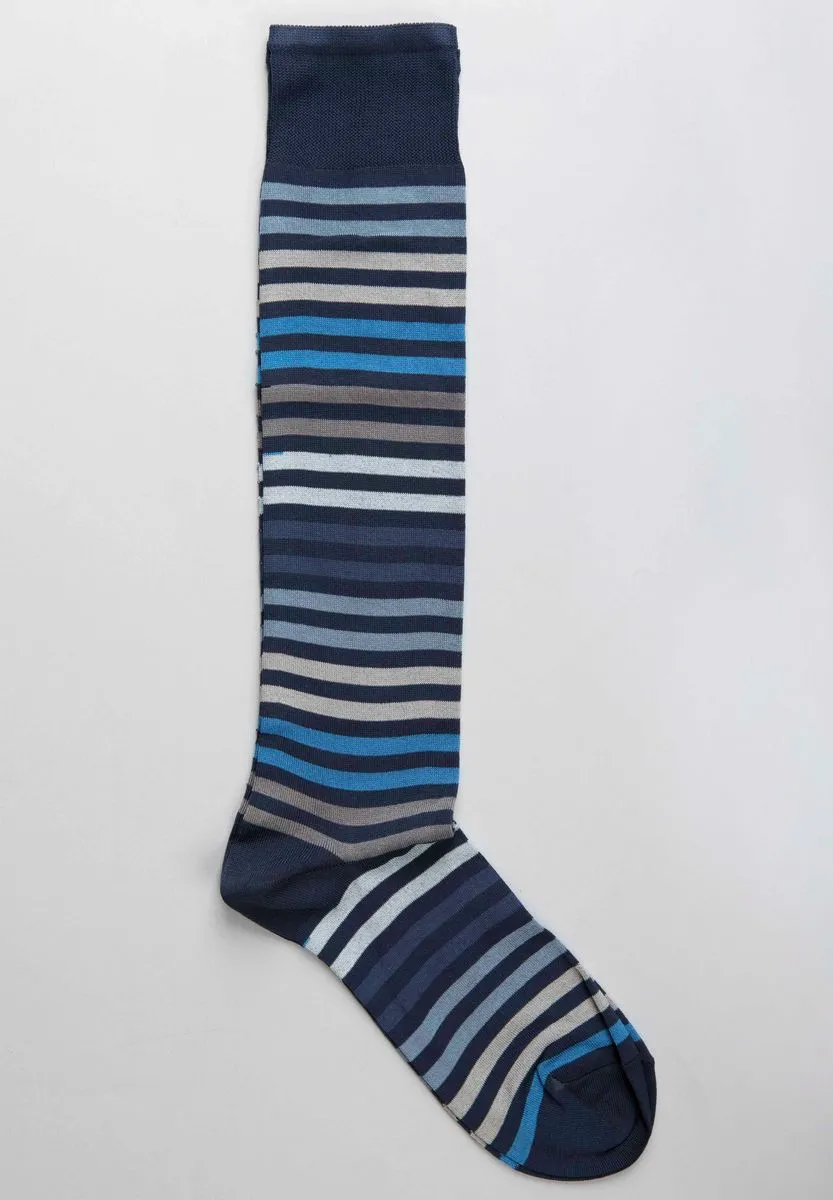 Calza rigata blu-azzurra filo scozia