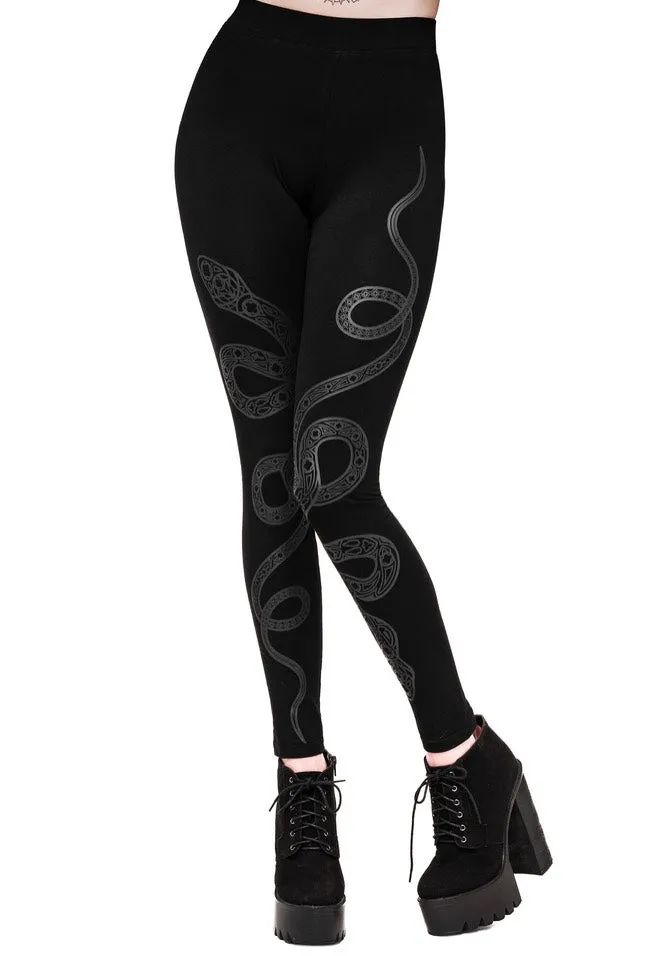 Cathedral Snake Black Leggings - Restyle