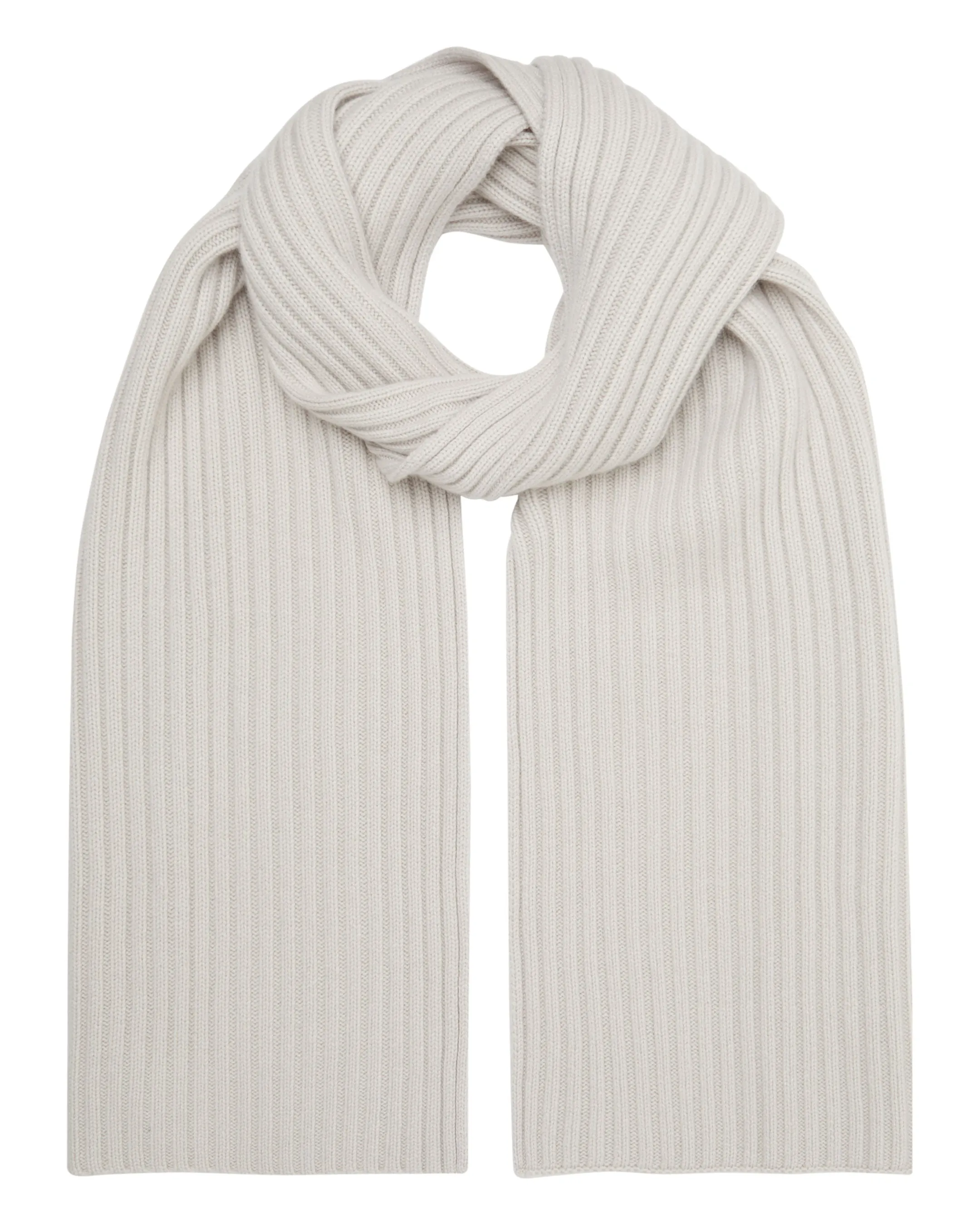 Chunky Rib Cashmere Scarf - Snow Grey