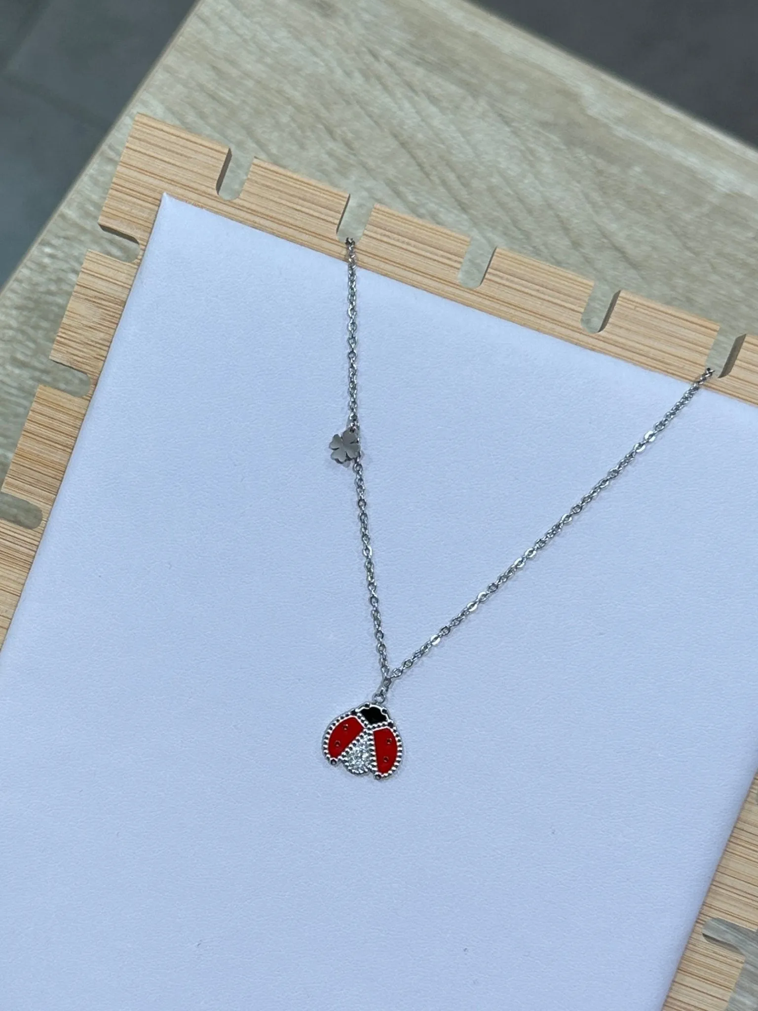 Collana argento con coccinella rossa