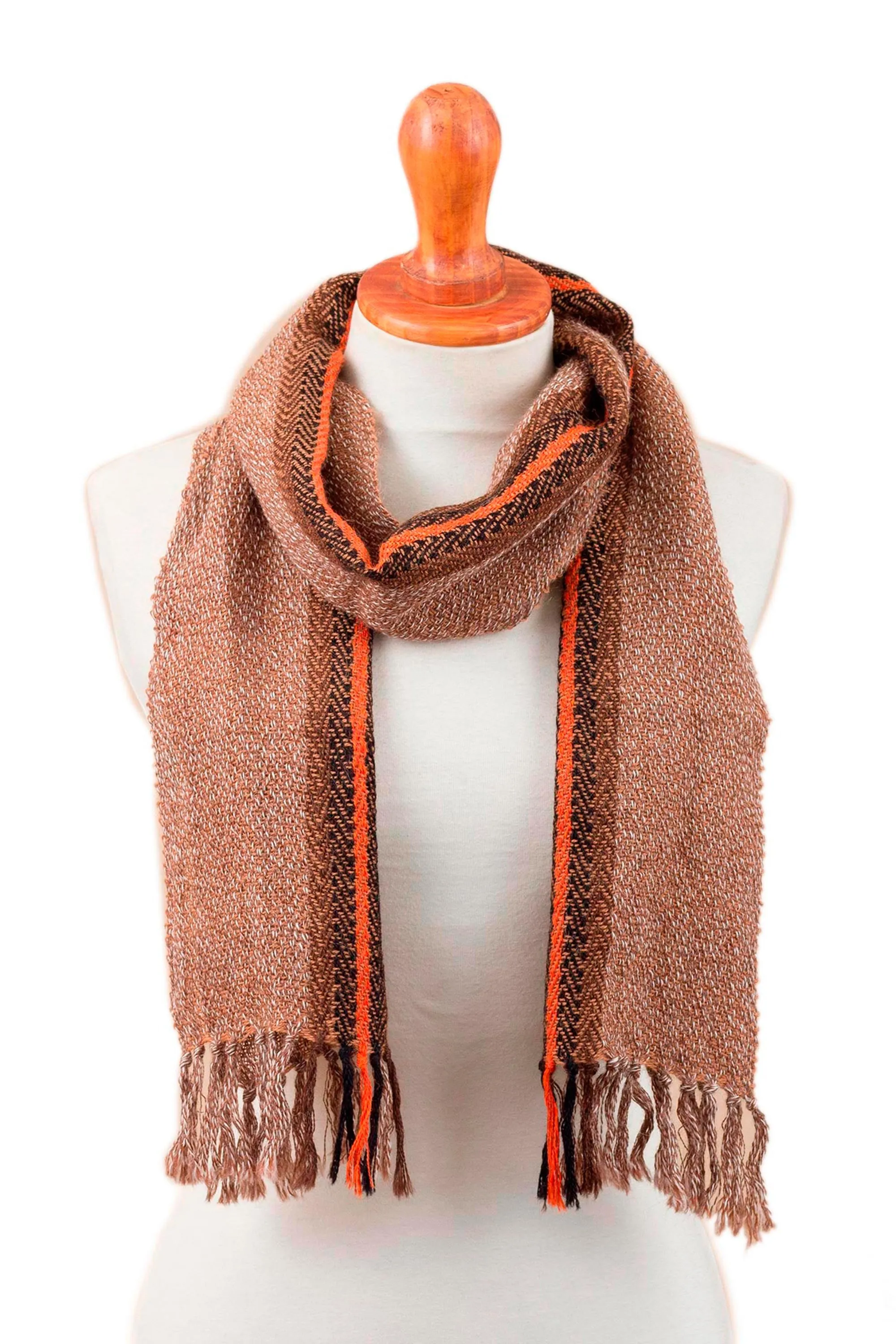 Colorful 100% Alpaca Wrap Scarf from Peru in Ginger Contrast